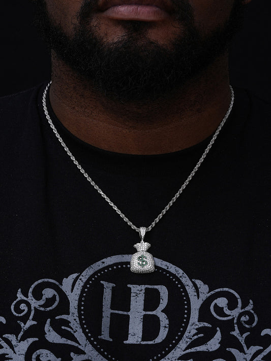 Money Bag Emoji Pendant - 14k Gold Vermeil Or 925 Silver - CZ Stones - Small 1.5"