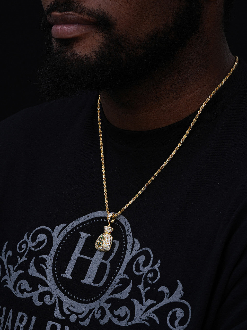 Money Bag Emoji Pendant - 14k Gold Vermeil Or 925 Silver - CZ Stones - Small 1.5"