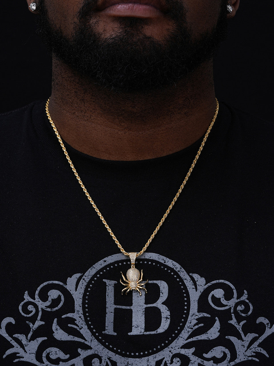 Spider Hip Hop Pendant - 14k Gold Vermeil Or 925 Silver - CZ Stones - Small 1.5"