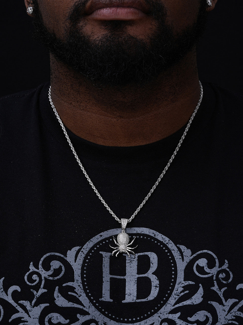 Spider Hip Hop Pendant - 14k Gold Vermeil Or 925 Silver - CZ Stones - Small 1.5"