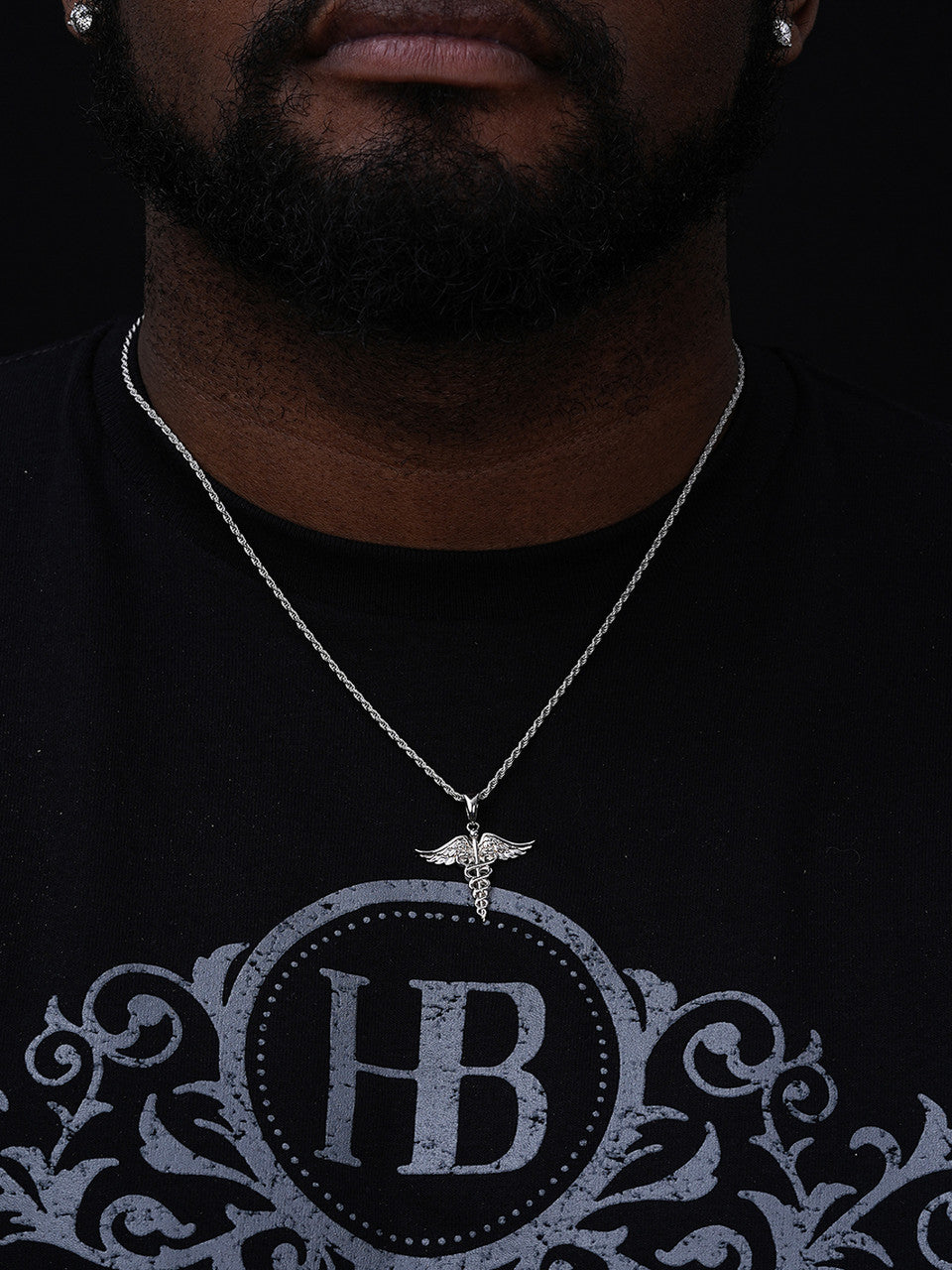 Caduceus Healthcare Worker Pendant - 14k Gold Vermeil Or 925 Silver - CZ Stones - Small 1.25"