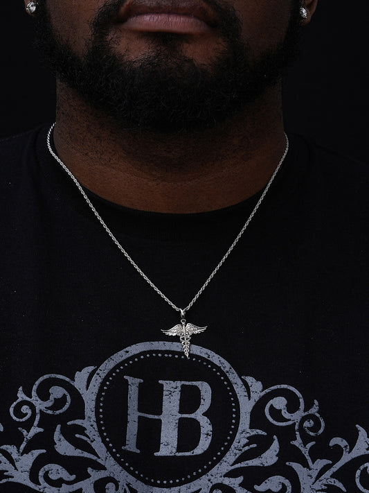 Caduceus Healthcare Worker Pendant - 14k Gold Vermeil Or 925 Silver - CZ Stones - Small 1.25"