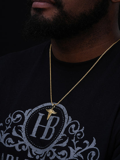 Caduceus Healthcare Worker Pendant - 14k Gold Vermeil Or 925 Silver - CZ Stones - Small 1.25"