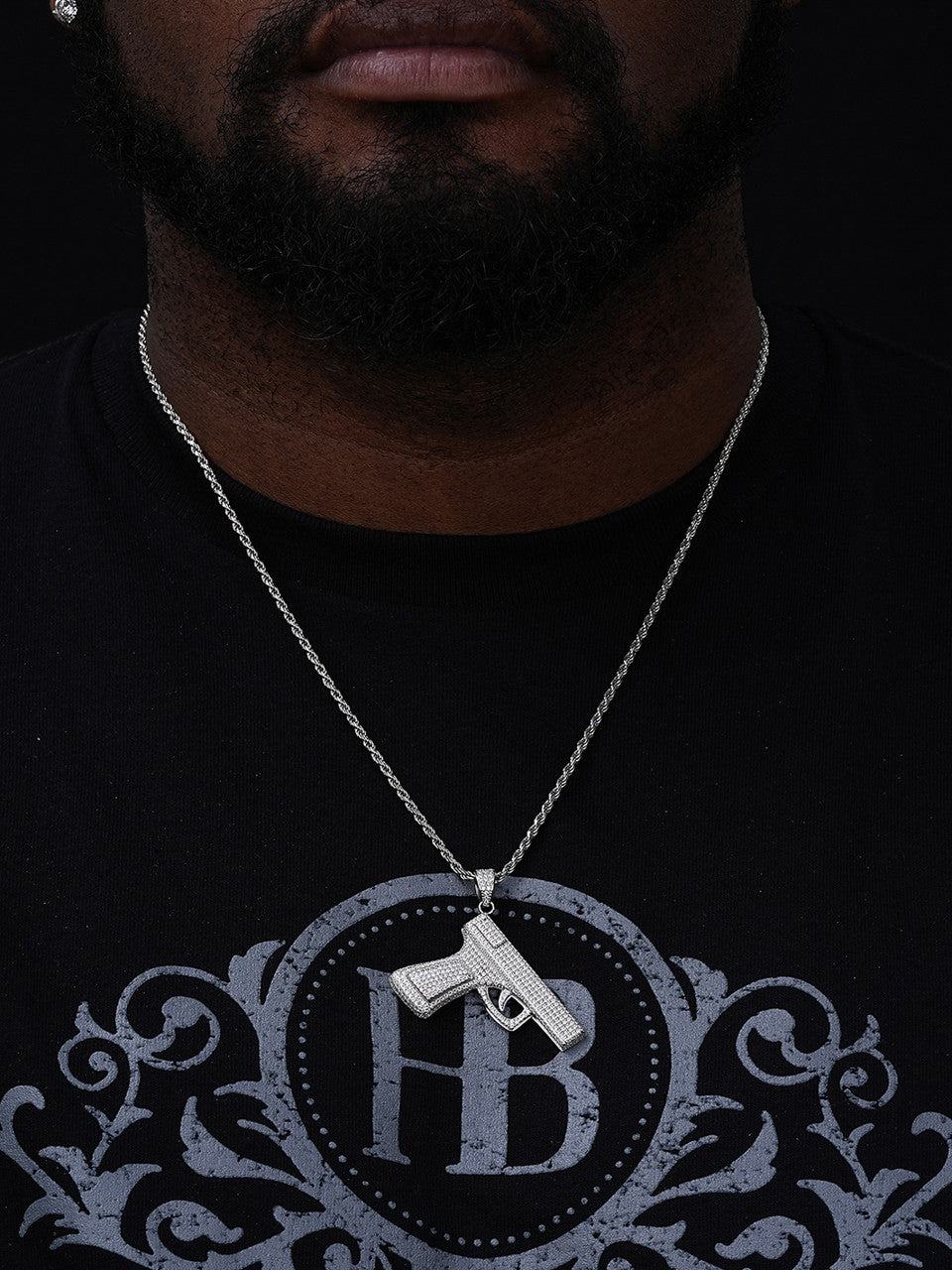 Iced Out Gun Pistol Pendant - 14k Gold Vermeil Or 925 Silver - CZ Stones - Medium 2"