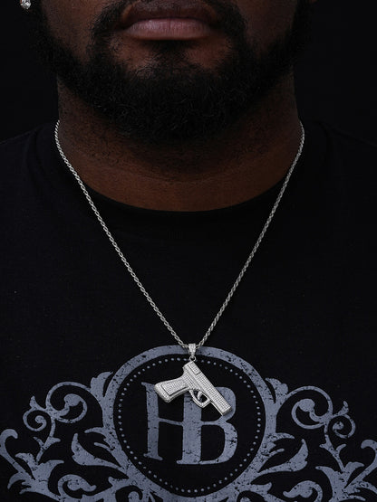 Iced Out Gun Pistol Pendant - 14k Gold Vermeil Or 925 Silver - CZ Stones - Medium 2"