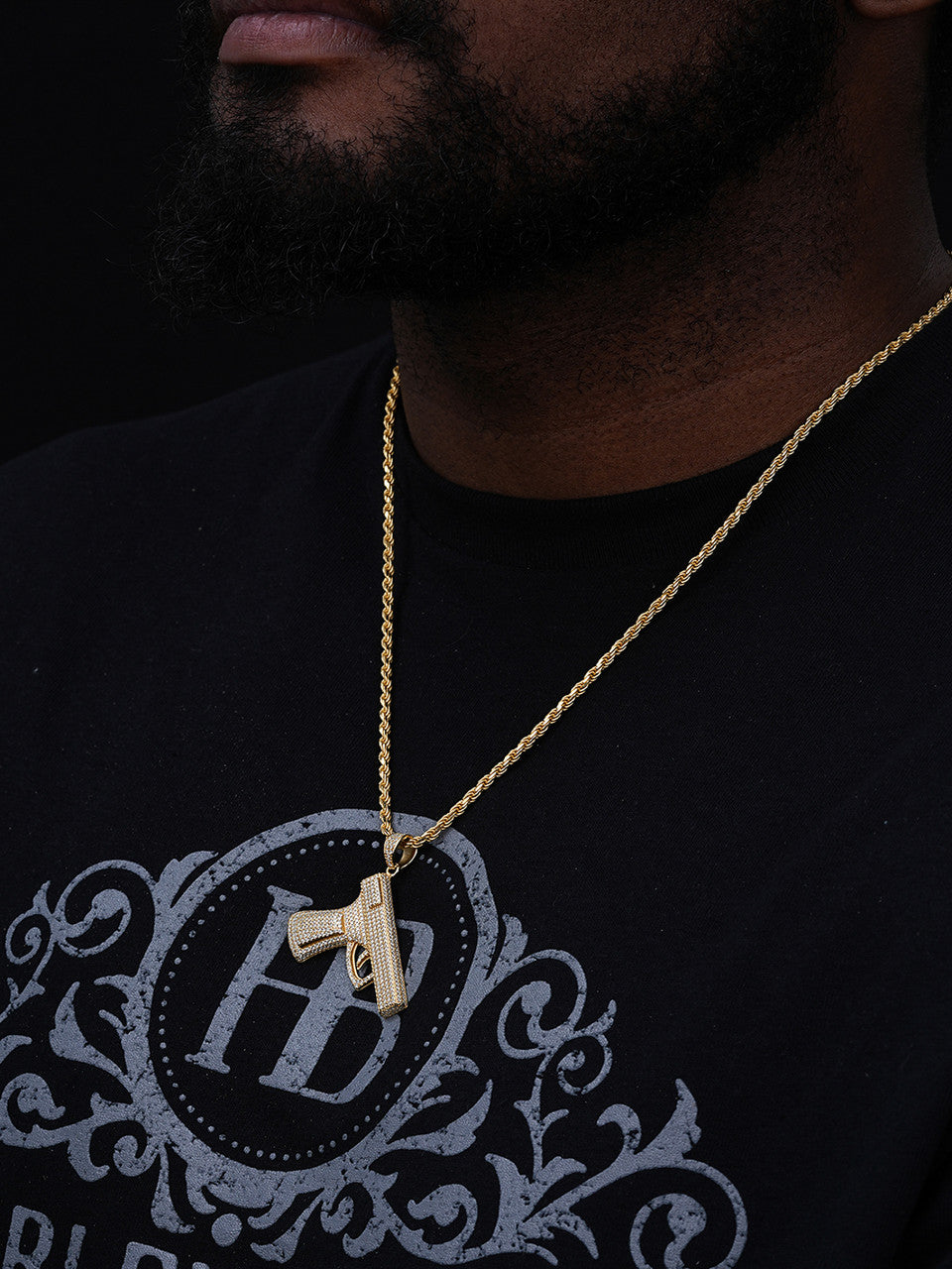 Iced Out Gun Pistol Pendant - 14k Gold Vermeil Or 925 Silver - CZ Stones - Medium 2"