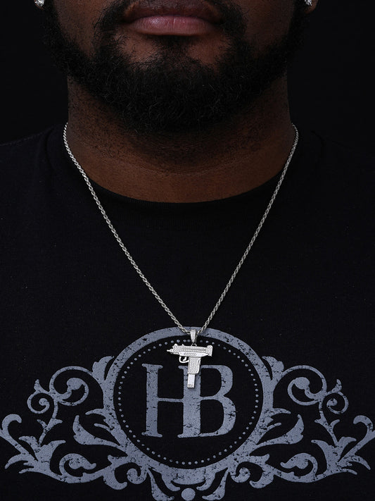 Uzi Gun Hip Hop Pendant - 14k Gold Vermeil Or 925 Silver - CZ Stones - Small 1.5"