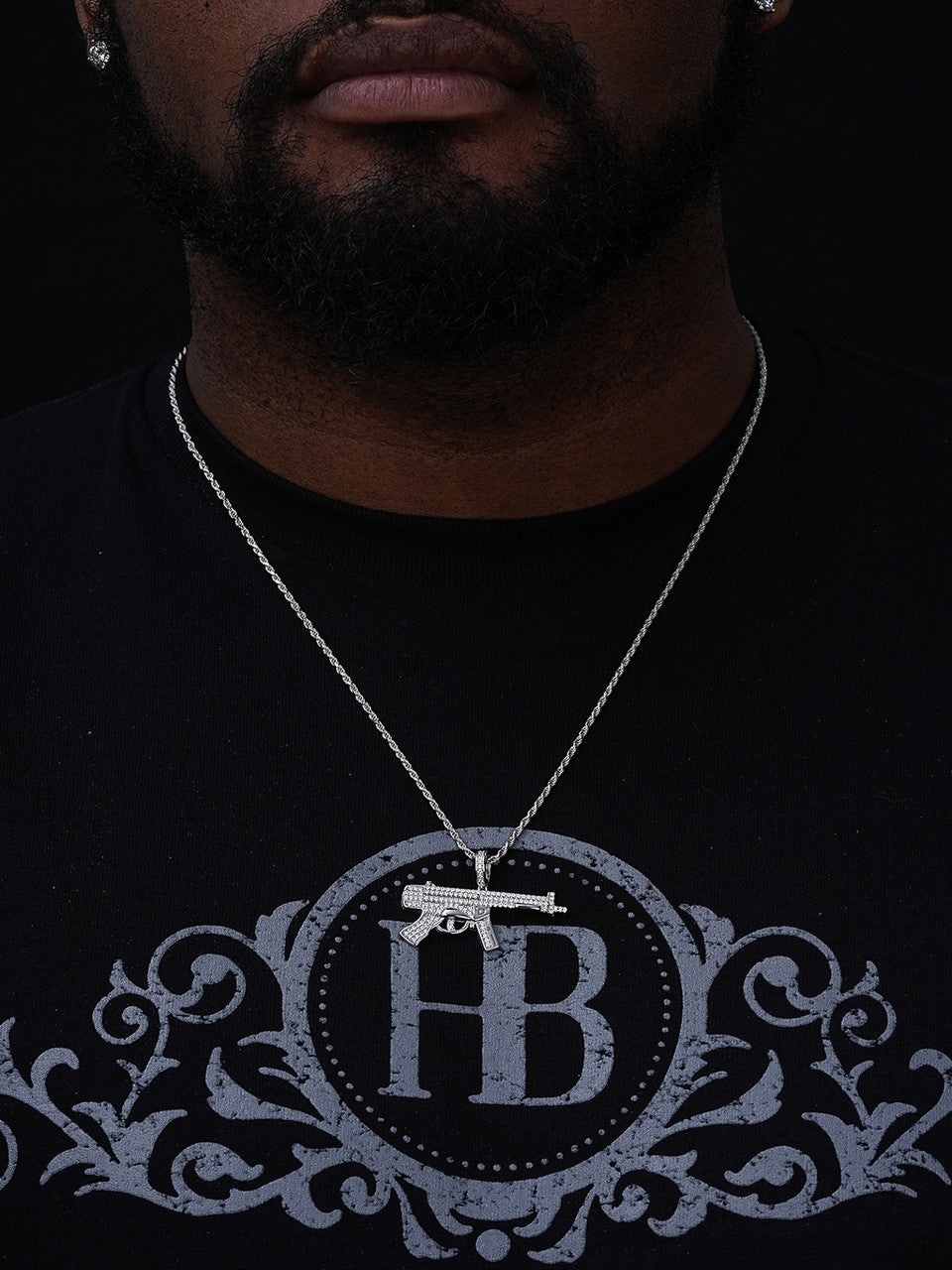 AK-47 Machine Gun Pendant - 14k Gold Vermeil Or 925 Silver - CZ Stones - Small 1.5"