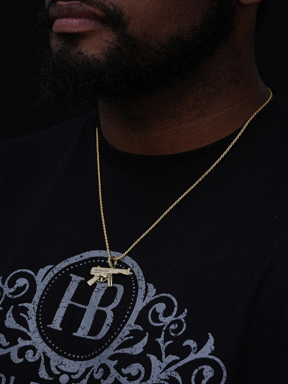 AK-47 Machine Gun Pendant - 14k Gold Vermeil Or 925 Silver - CZ Stones - Small 1.5"