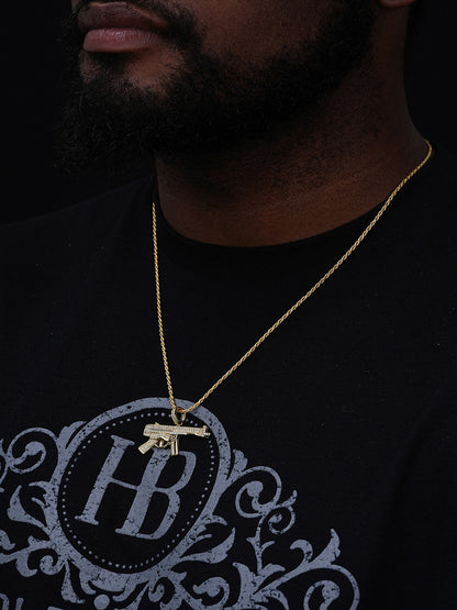 AK-47 Machine Gun Pendant - 14k Gold Vermeil Or 925 Silver - CZ Stones - Small 1.5"