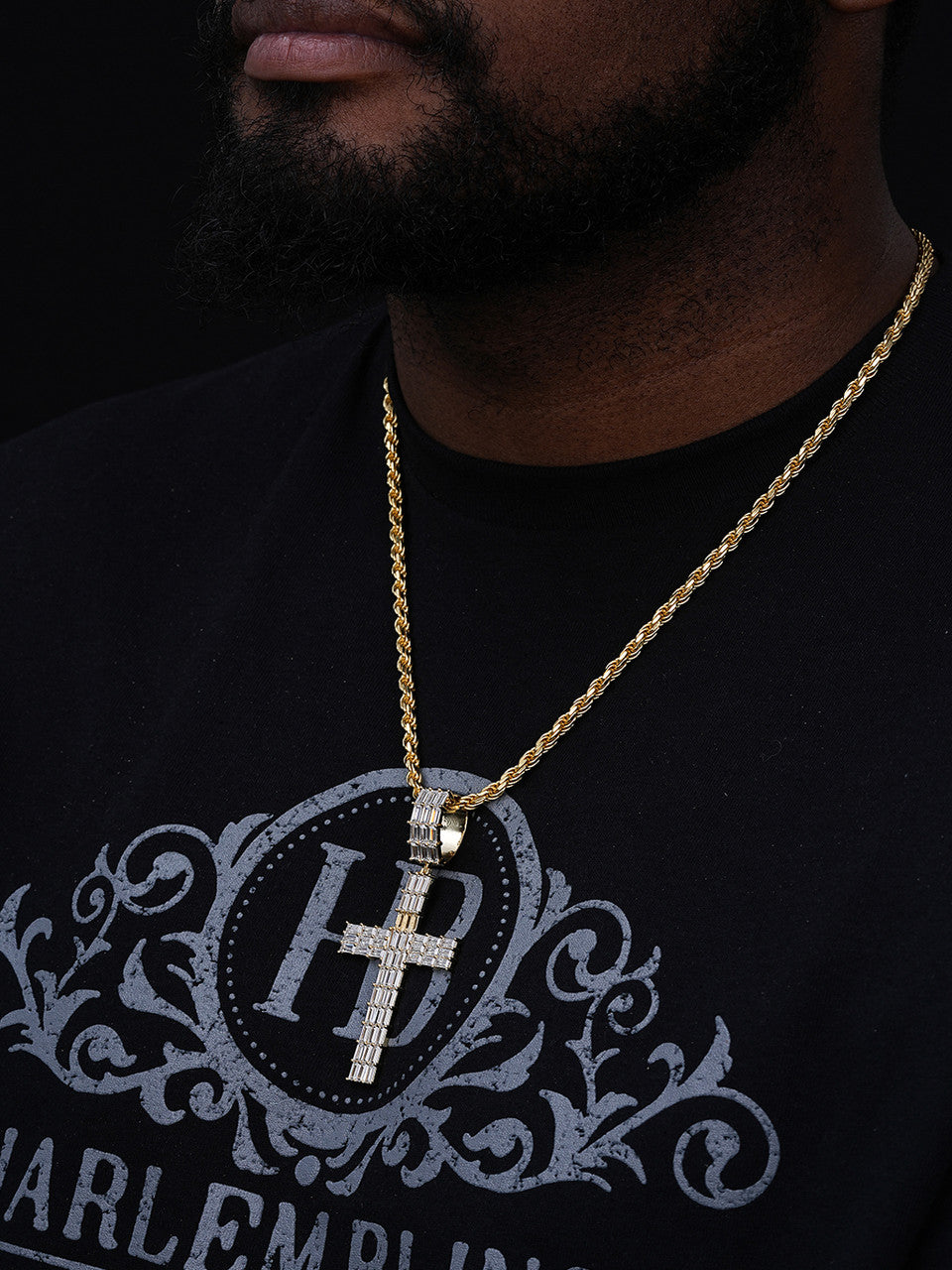 Baguette Hip Hop Cross Pendant - 14k Gold Vermeil 925 Silver - CZ Stones - 4 Sizes 1"-3"