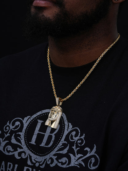 MOISSANITE Iced Out Hip Hop Jesus Face Pendant - 14k Yellow Gold Vermeil 925 Silver - 3 Sizes 1"-3"