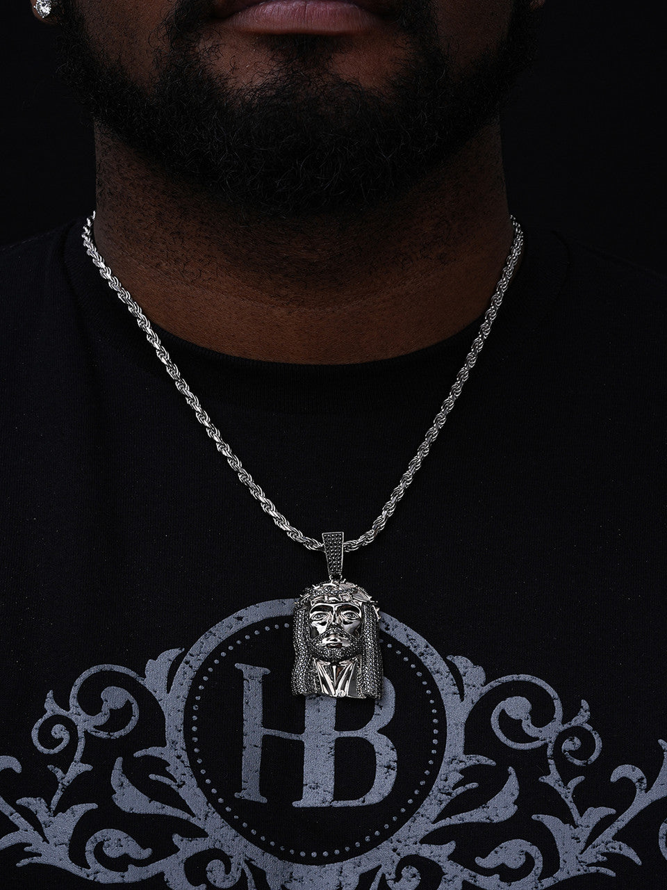 Black MOISSANITE Hip Hop Jesus Pendant - 925 Silver - 3 Sizes 1.5"-3.25"