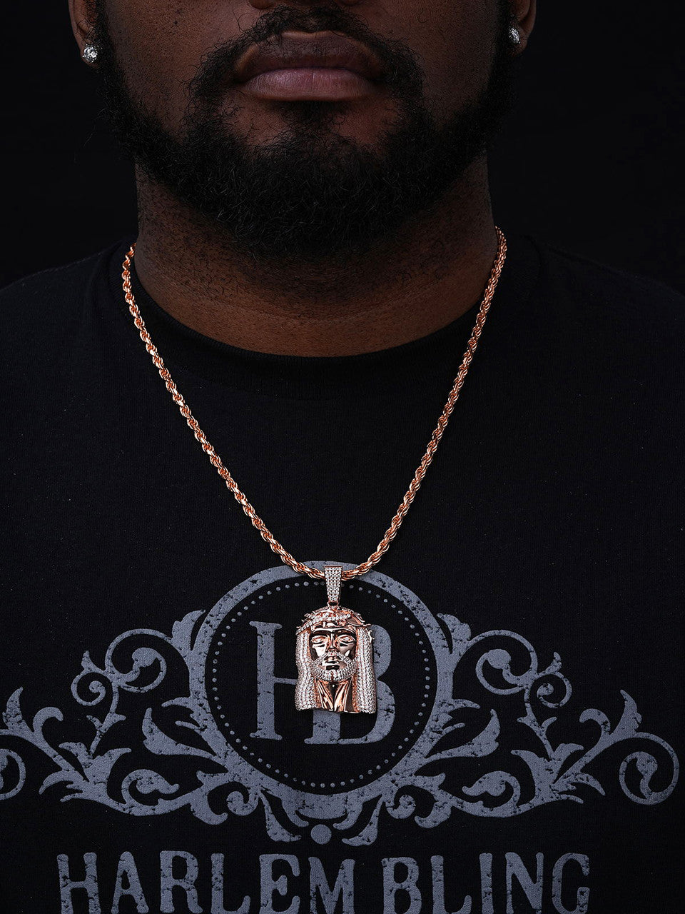 Iced Out Hip Hop Jesus Face Pendant - 14k Rose Vermeil 925 Silver - CZ Stones - 3 Sizes 1"-3"