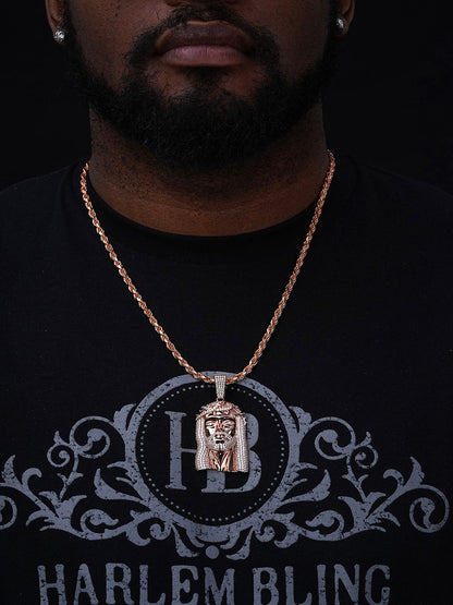 Iced Out Hip Hop Jesus Face Pendant - 14k Rose Vermeil 925 Silver - CZ Stones - 3 Sizes 1"-3"