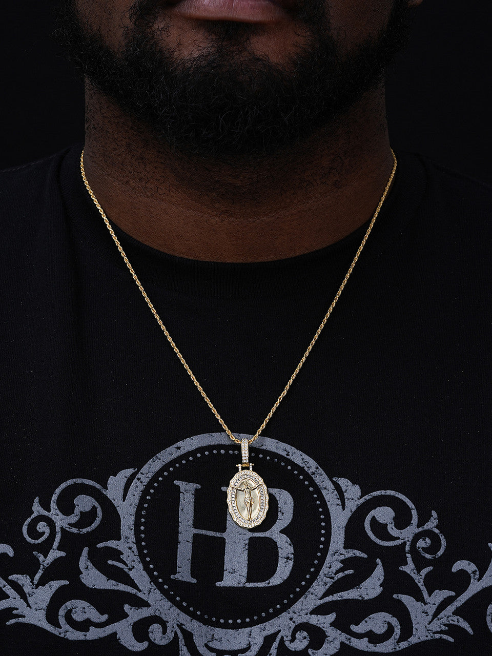 Jesus Piece Iced Baguette Medallion Pendant - 14k Gold Vermeil Or 925 Silver - CZ Stones - Medium 1.75"