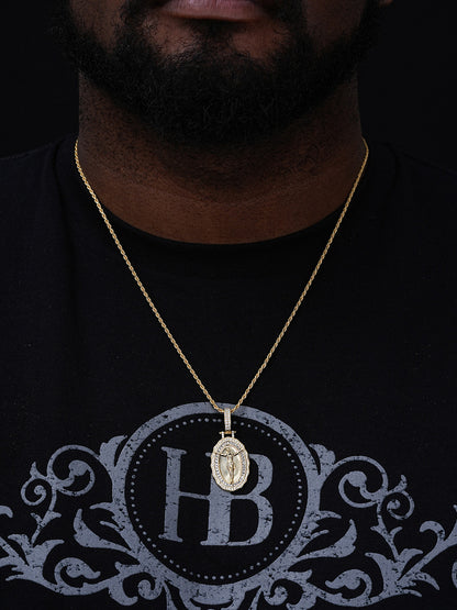 Jesus Piece Iced Baguette Medallion Pendant - 14k Gold Vermeil Or 925 Silver - CZ Stones - Medium 1.75"