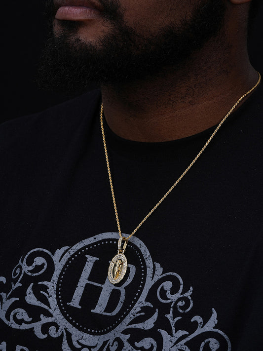 Jesus Piece Iced Baguette Medallion Pendant - 14k Gold Vermeil Or 925 Silver - CZ Stones - Medium 1.75"