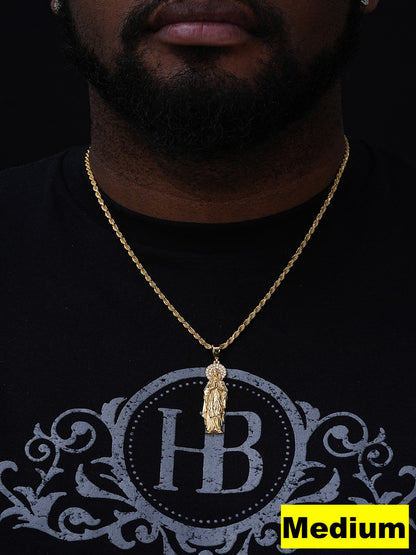 Virgin Mary Guadalupe  Pendant - 14k Gold Vermeil 925 Silver  - CZ Stones - 3 Sizes 1"-3"