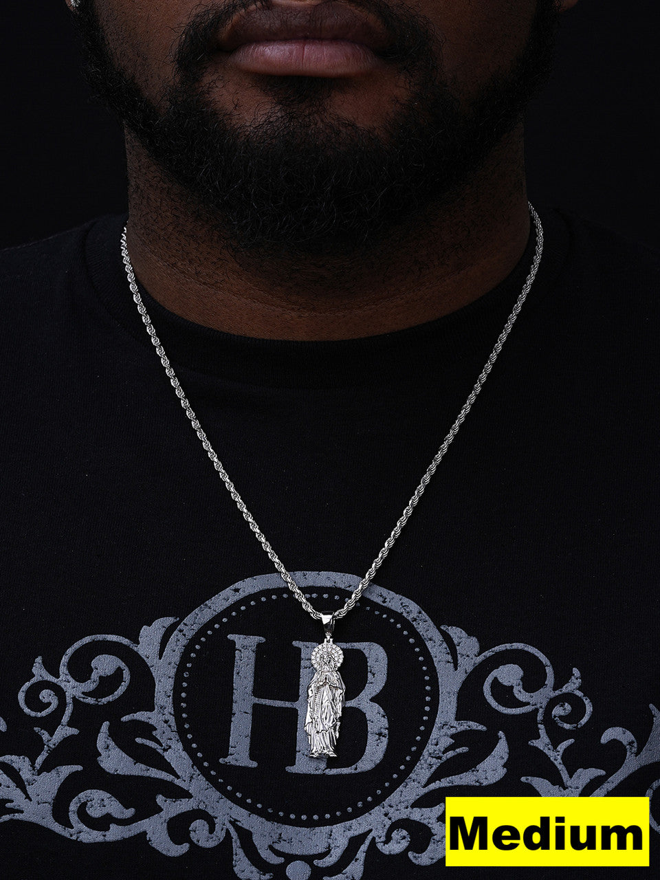 MOISSANITE Virgin Mary Guadalupe Pendant - 925 Silver - 3 Sizes 1"-3"