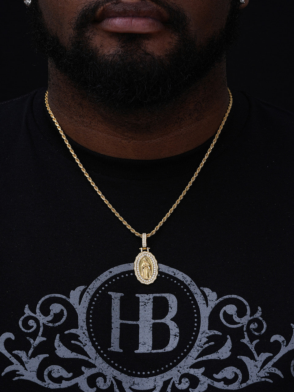 L2jkinc Men's 14k Gold Plated Virgin Mary Pendant With 30mm 3mm Cuban Chain - Hip Hop Style