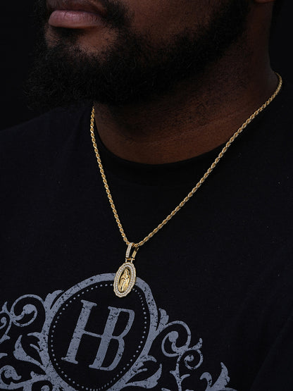 Virgin Mary Iced Medallion Pendant - 14k Gold Vermeil 925 Silver - CZ Stones - 3 Sizes 1.75"-3.25"