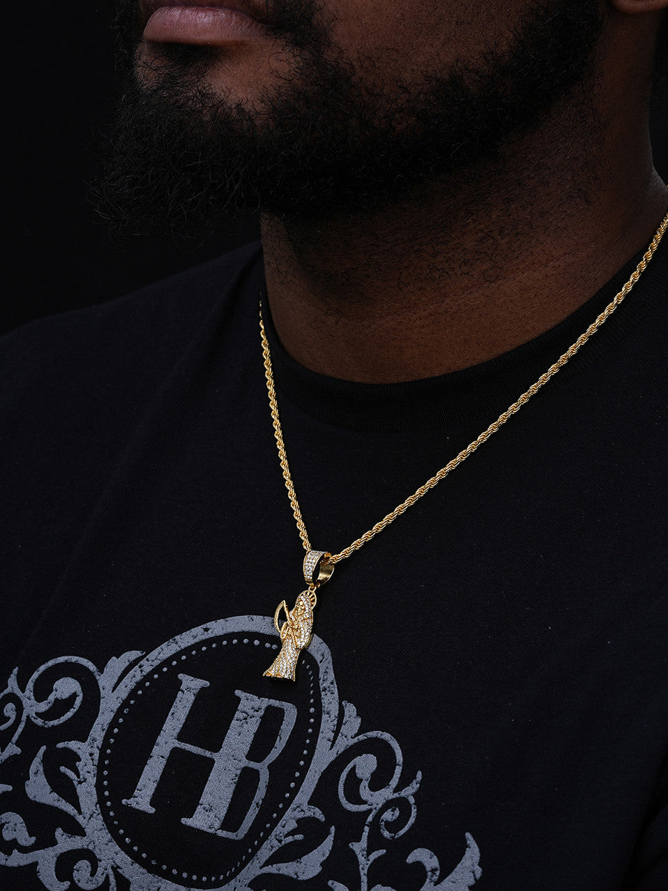 Santa Muerte Grim Reaper Iced Out Pendant - 14k Gold Vermeil Or 925 Silver - CZ Stones - Medium 1.75"