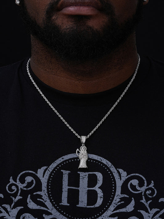 MOISSANITE Grim Reaper Pendant - 14k Gold Vermeil or 925 Silver - Medium 1.75"