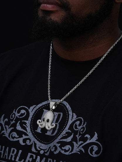 Octopus Emoji Pendant - 925 Silver - CZ Stones - Large 2.25"