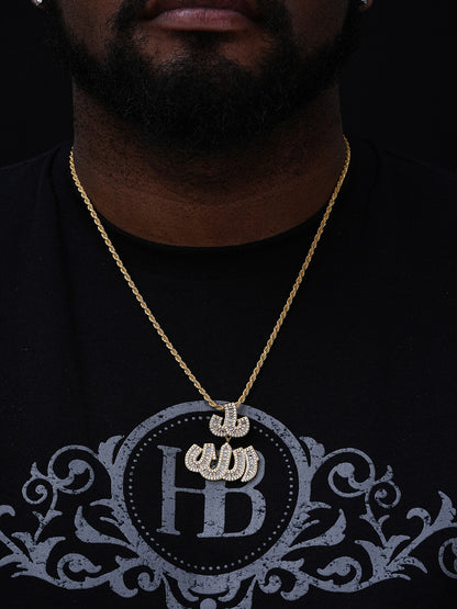 Allah Arabic Iced Diamond Baguette Pendant - 14k Gold Vermeil Or 925 Silver - CZ Stones - Medium 1.75"