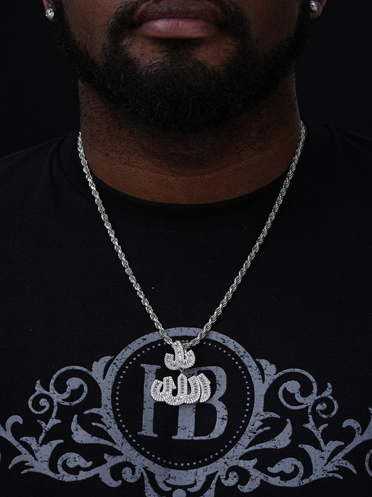 Allah Arabic Iced Diamond Baguette Pendant - 14k Gold Vermeil Or 925 Silver - CZ Stones - Medium 1.75"