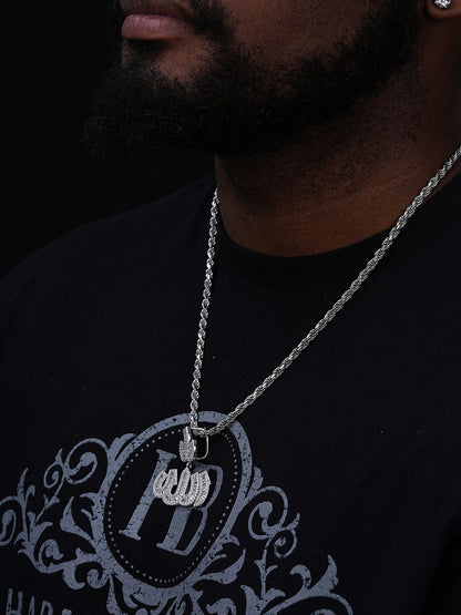 Allah Arabic Iced Diamond Baguette Pendant - 14k Gold Vermeil Or 925 Silver - CZ Stones - Medium 1.75"