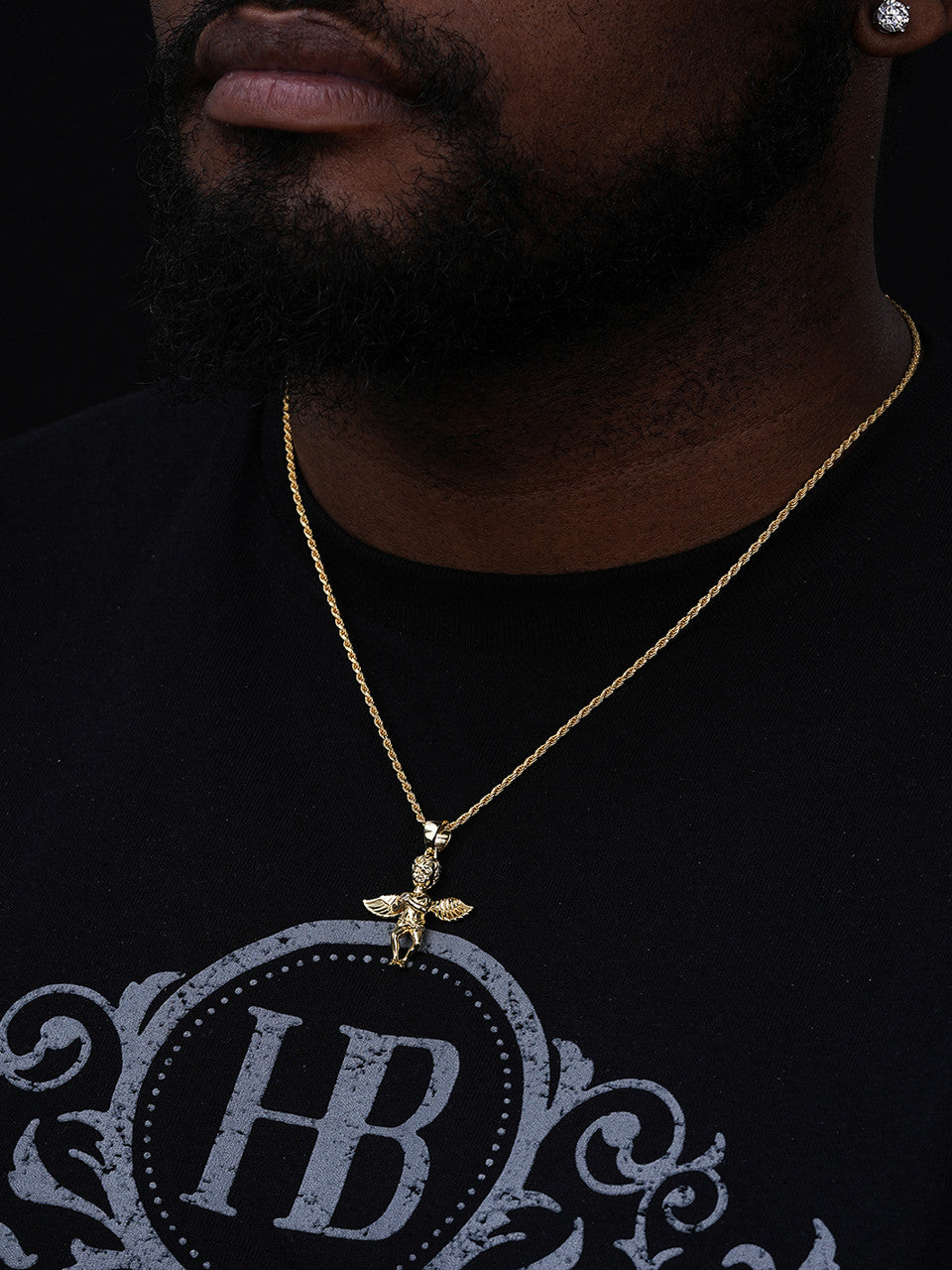 Praying Cherub W. Wings Mini Angel Pendant - 14k Gold Vermeil Or 925 Silver - CZ Stones - Small 1.5"