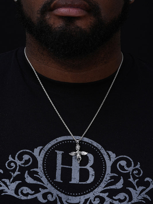 Praying Cherub W. Wings Mini Angel Pendant - 14k Gold Vermeil Or 925 Silver - CZ Stones - Small 1.5"