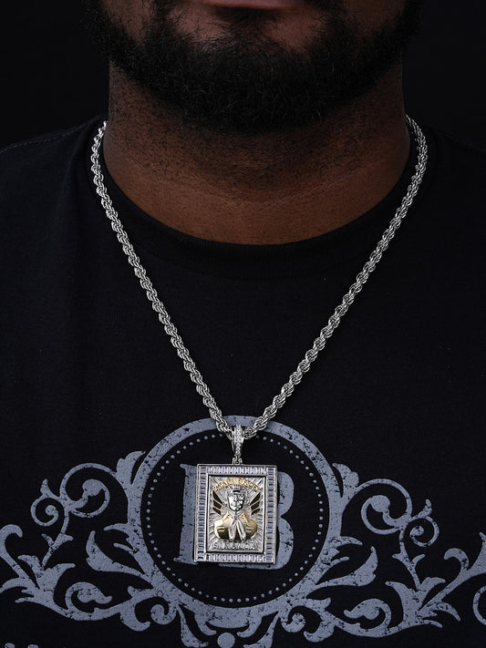 Jesus Malverde Narco Saint Pendant - 14k Gold Vermeil Or 925 Silver - CZ Stones - Large 2.75"