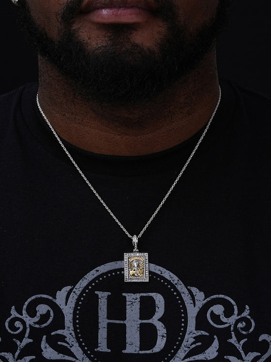 Jesus Malverde Narco Saint Pendant - 14k Gold Vermeil Or 925 Silver - CZ Stones - Small 1.5"