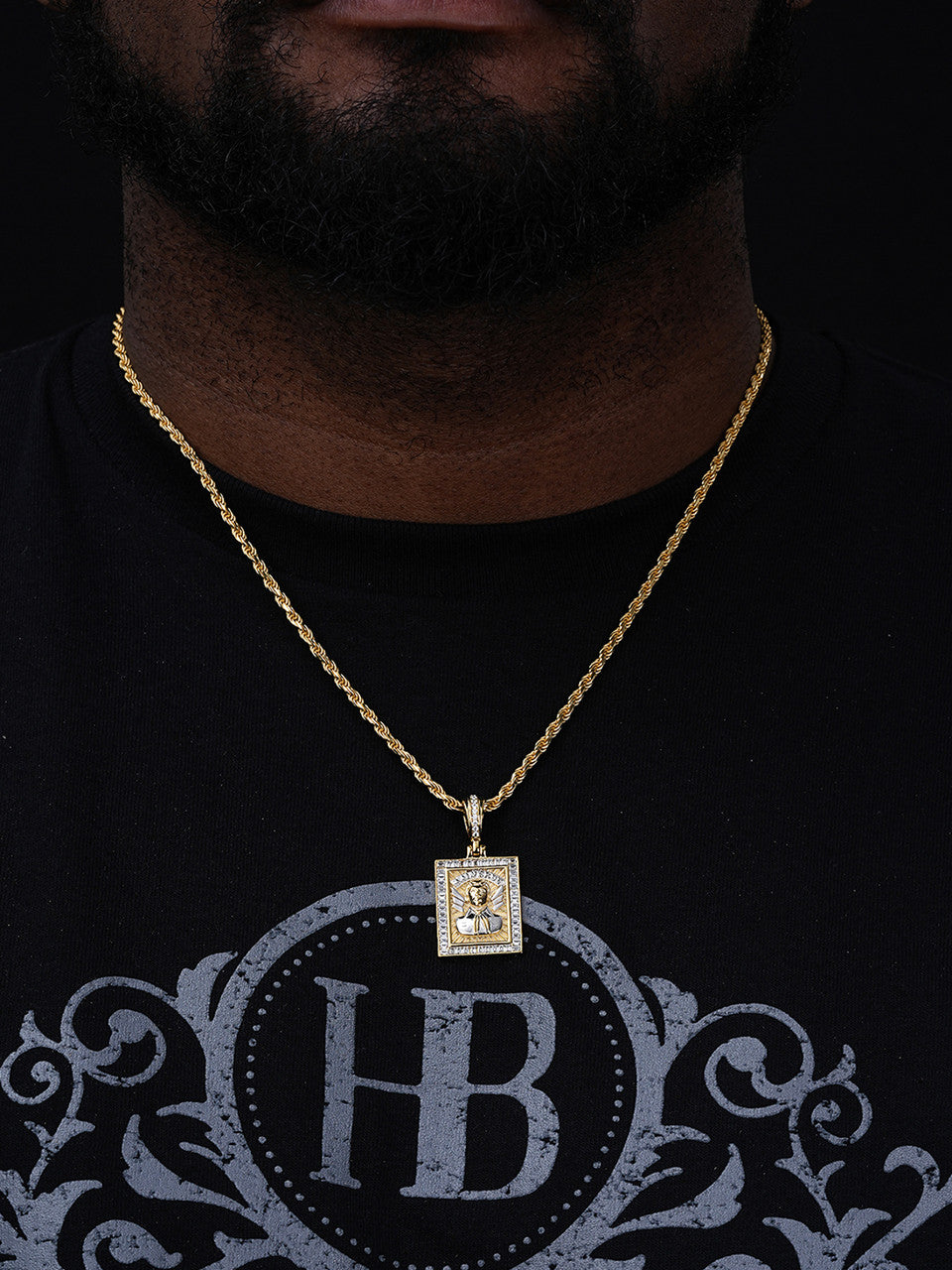 Real 925 Sterling Silver & Gold Iced Jesus Malverde Medallion
