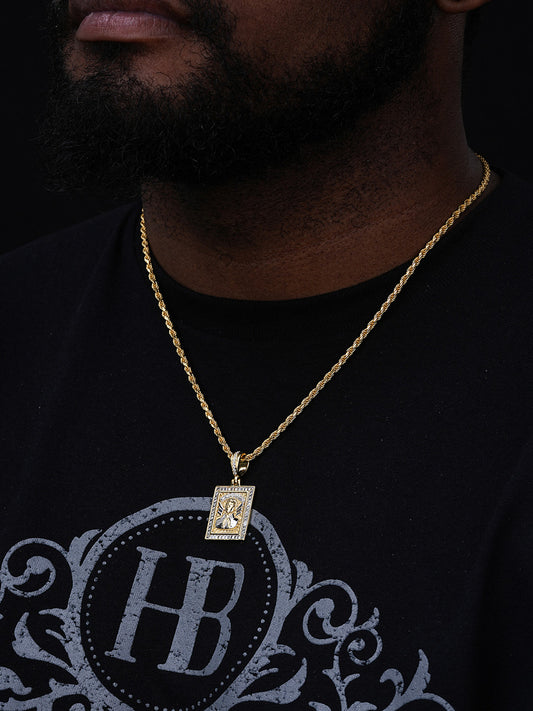 Jesus Malverde Narco Saint Pendant - 14k Gold Vermeil Or 925 Silver - CZ Stones - Small 1.5"