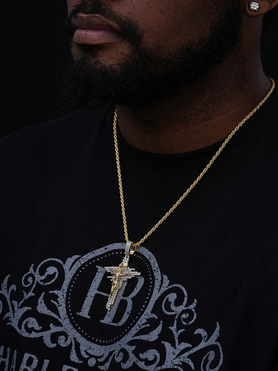 Baguette Crucifix Jesus Cross Iced Pendant - 14k Gold Vermeil Or 925 Silver - CZ Stones - Large 2.5"