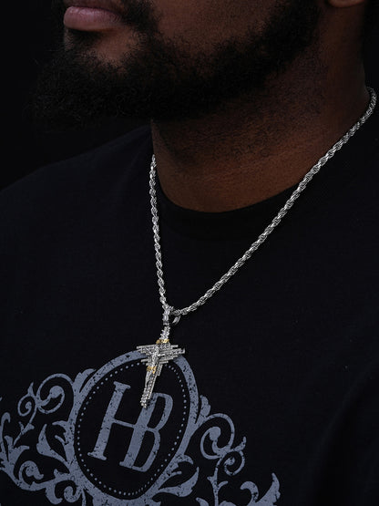 Baguette Crucifix Jesus Cross Iced Pendant - 14k Gold Vermeil Or 925 Silver - CZ Stones - Large 2.5"