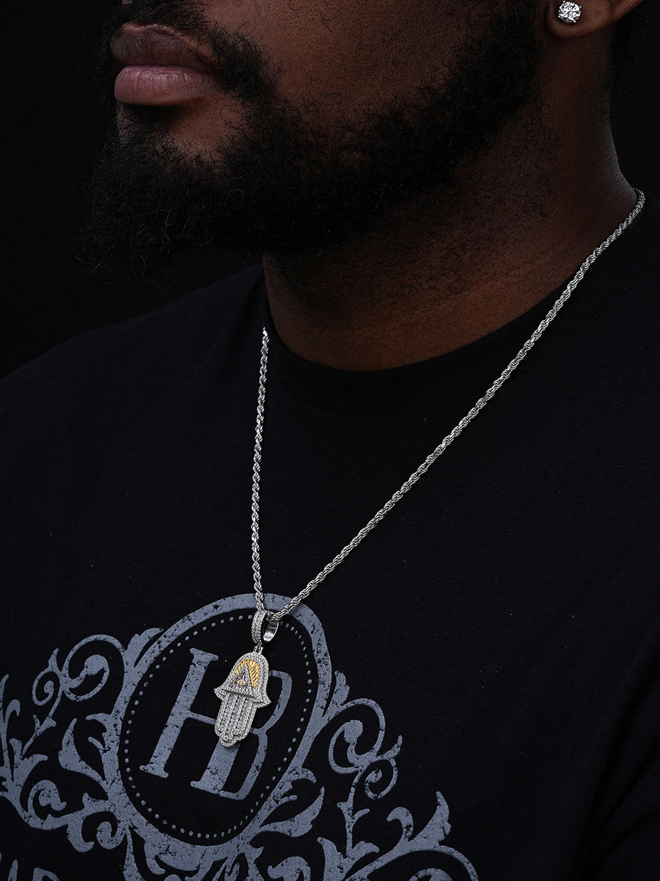 Hamsa Hand Masonic Pyramid Iced Out Pendant - 14k Gold Vermeil Or 925 Silver - CZ Stones - Medium 2"