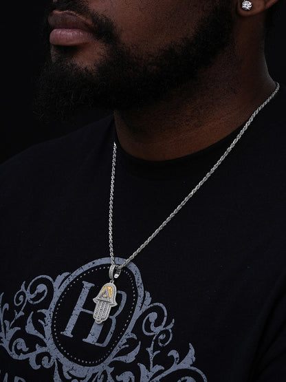 Hamsa Hand Masonic Pyramid Iced Out Pendant - 14k Gold Vermeil Or 925 Silver - CZ Stones - Medium 2"