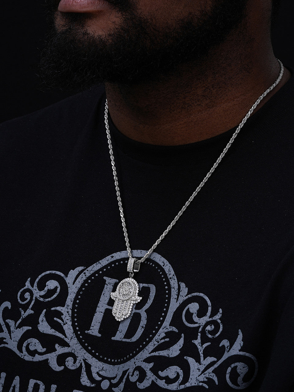 Hand Of Fatima W. Islamic Allah Sign Pendant - 14k Gold Vermeil Or 925 Silver - CZ Stones - Medium 2"