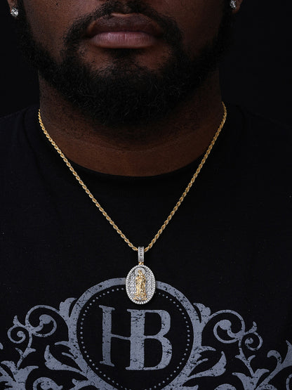 Virgin Mary Iced Out Pendant - 14k Gold Vermeil 925 Silver - Medium 2"