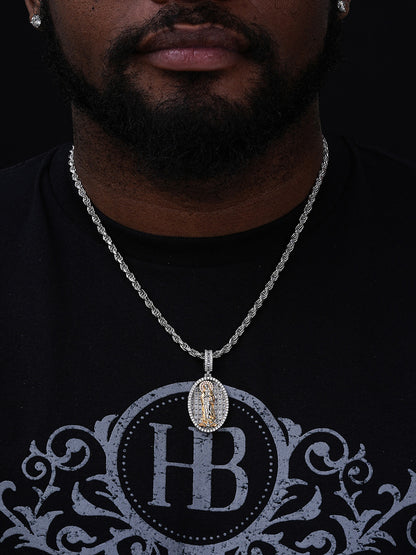 Virgin Mary Iced Out Pendant - 14k Gold Vermeil 925 Silver - Medium 2"