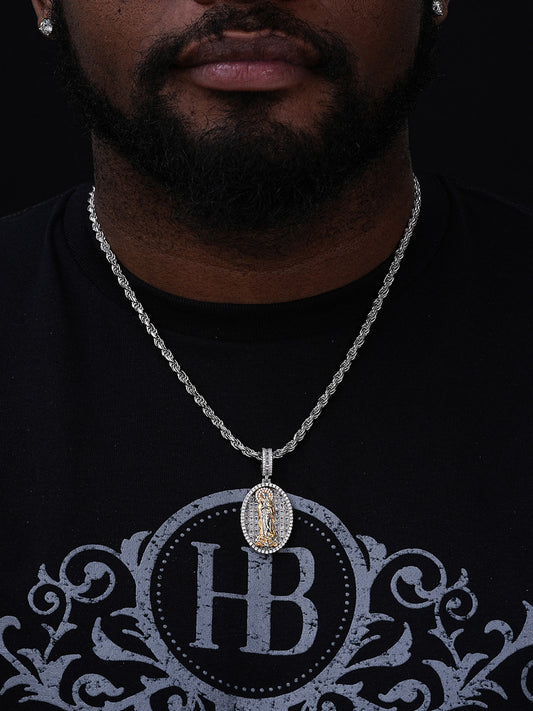 Virgin Mary Iced Out Pendant - 14k Gold Vermeil 925 Silver - Medium 2"