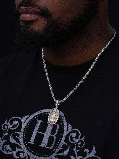 Virgin Mary Iced Out Pendant - 14k Gold Vermeil 925 Silver - Medium 2"