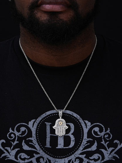 Hamsa Hand W. Star Of David Iced Out Pendant - 14k Gold Vermeil or 925 Silver - CZ Stones - Medium 2"