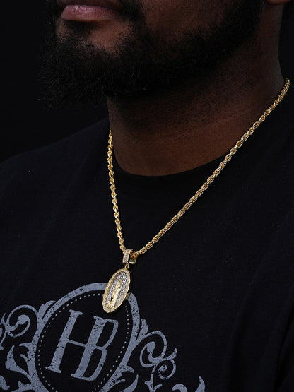 Real 925 Sterling Silver & 14k Gold - Virgin Mary Necklace Iced Baguette Pendant