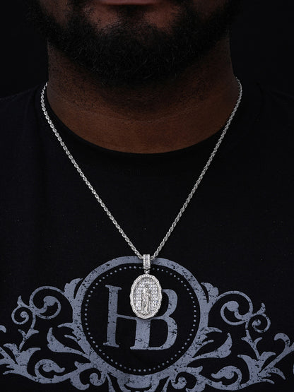 Real 925 Sterling Silver & 14k Gold - Virgin Mary Necklace Iced Baguette Pendant